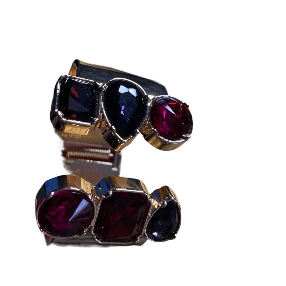 Ann Taylor jeweled goldtone cuff bracelet with fuscia pink & deep purple stones